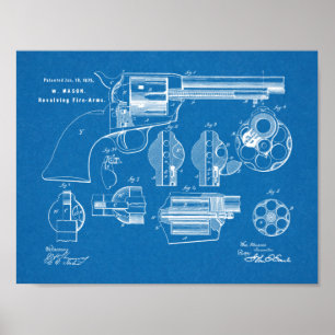 1875 Gun Revolver Patent Art Teckning Skriv ut Poster