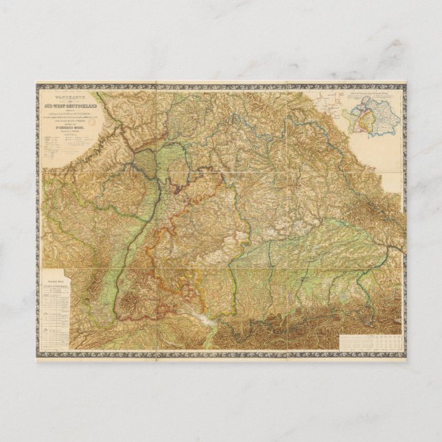 1875 Karta i södra Västern Tyskland Vykort (Framsida)
