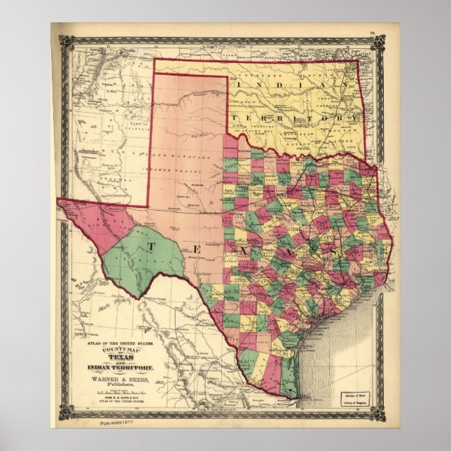 1875 Karta i Texas & Indian Territory (Oklahoma) Poster (Framsidan)