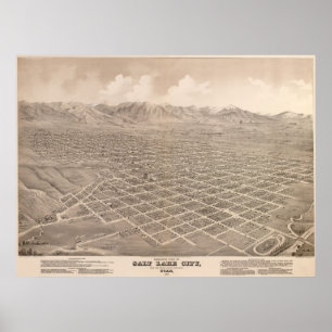 1875 Salt Lake City, UT-fågel panorama- karta fö Poster