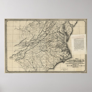 1876 Karta i Virginia & Väster Virginia Poster
