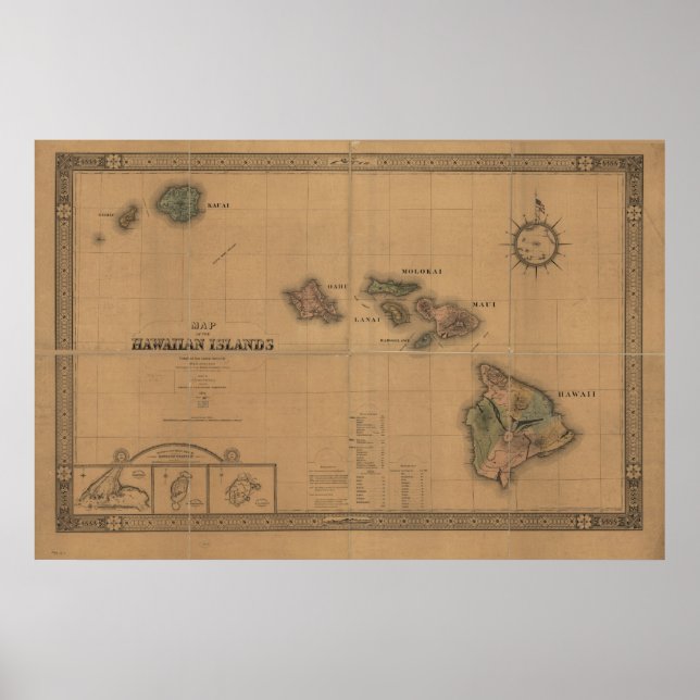 1876 Karta på Hawaiiöarna Poster (Framsidan)