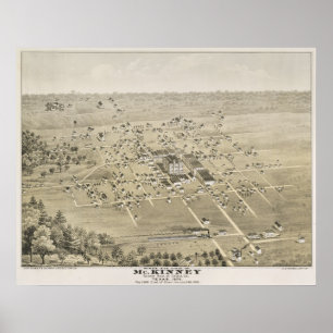 1876 McKinney, TX Birds Öga View Panoramic Karta Poster