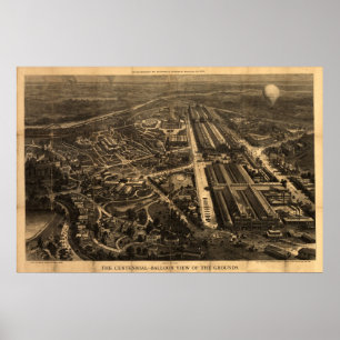 1876 Philadelphia, PA BALLOON View Panoramic Karta Poster