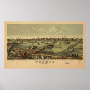 1876 Toledo, OH Birds Öga Panoramic Karta Poster