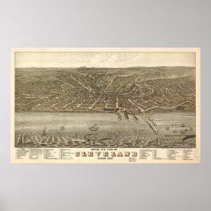 1877 det Cleveland, OH fågelögat beskådar den Poster