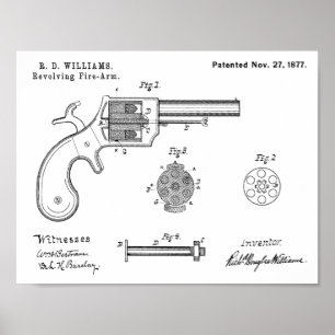1877 Gun Revolver Patent Art Teckning Skriv ut Poster
