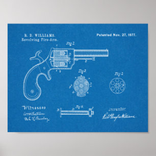1877 Gun Revolver Patent Art Teckning Skriv ut Poster