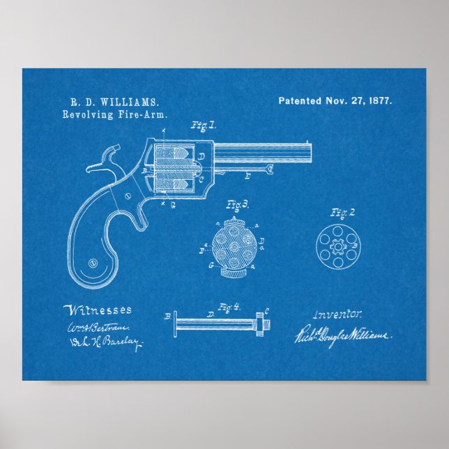 1877 Gun Revolver Patent Art Teckning Skriv ut Poster (Framsidan)
