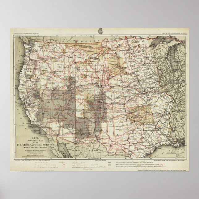 1878 Framsteg Karta i USA:s geografiska undersökni Poster (Framsidan)