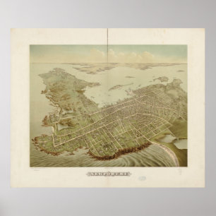 1878 Newport, RI-fågelöga beskådar den panorama- Poster
