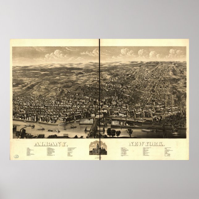 1879 Albany, NY Birds Öga View Panoramic Karta Poster (Framsidan)