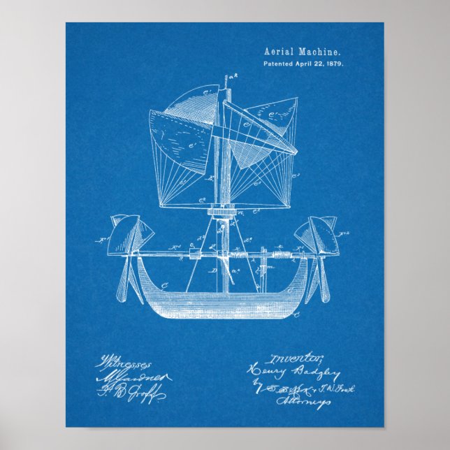 1879 Flygplatspatent Teckning Skriv ut Poster (Framsidan)