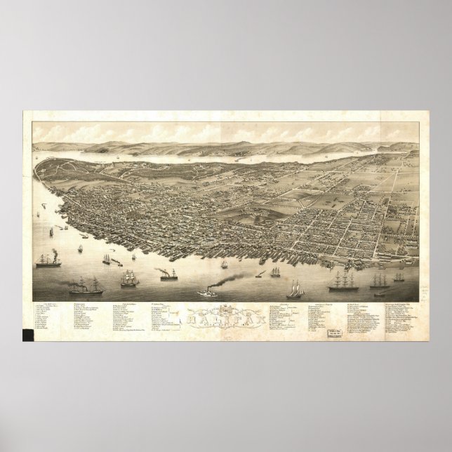 1879 Halifax, Nova Scotia Bird's Öga Panoramic Kar Poster (Framsidan)