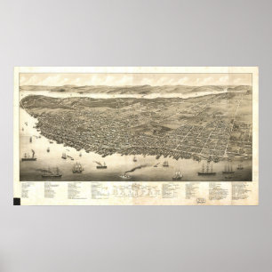 1879 Halifax, Nova Scotia Bird's Öga Panoramic Kar Poster