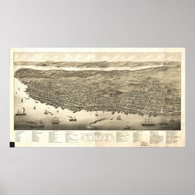 1879 Halifax, Nova Scotia Bird's Öga Panoramic Kar Poster (Framsidan)