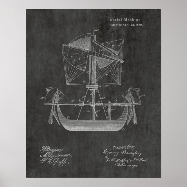 1879 Patent Art Teckning på flygplansflygplan Poster (Framsidan)