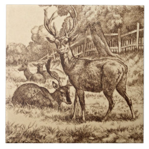 1879 William Wise Animal Series Hjort Tile Repro Kakelplatta