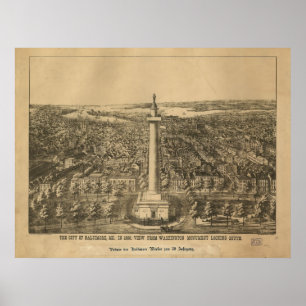 1880 Baltimore, MD Bird's Öga View Panoramic Karta Poster