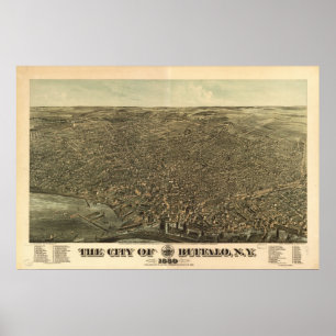 1880 buffeln, NY-fågelöga beskådar den panorama Poster