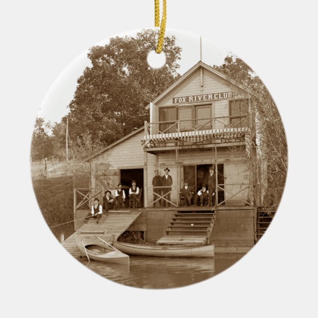 1880:e Manar Klubb Fox River Klubb Fishing Elgin Julgransprydnad Keramik (Framsidan)