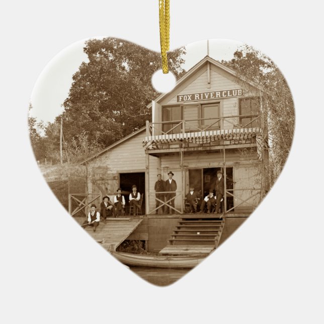 1880:e Manar Klubb Fox River Klubb Fishing Elgin Julgransprydnad Keramik (Framsidan)