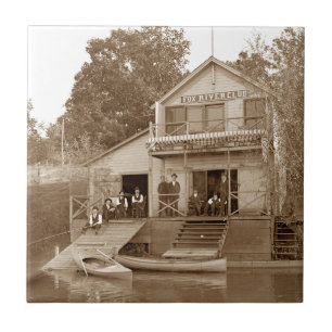 1880:e Manar Klubb Fox River Klubb Fishing Elgin Kakelplatta