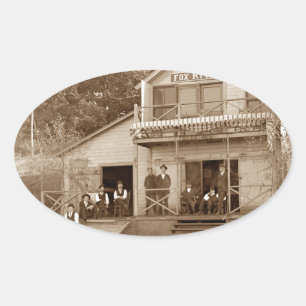 1880:e Manar Klubb Fox River Klubb Fishing Elgin Ovalt Klistermärke
