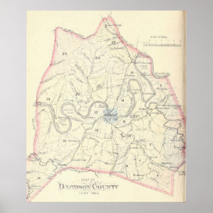 1880 Karta i Davidson County Tennessee Poster