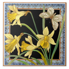 1880 Maw & Co Transferware Victorian Daffodil Tile Kakelplatta