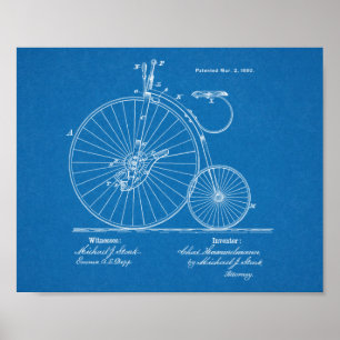 1880 Patent Art-utskrift för höghjulscykeldesign Poster