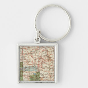 1880 Progress Karta of the US Geographical Surveys Fyrkantig Silverfärgad Nyckelring