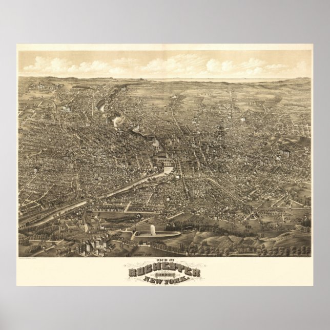 1880 Rochester, NY Birds Öga View Panoramic Karta Poster (Framsidan)