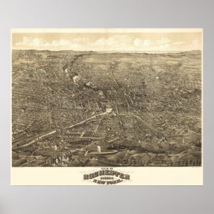 1880 Rochester, NY-fågelöga beskådar den panora Poster