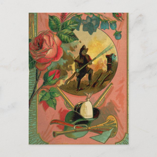 1880:s Fireman Firefighter Artwork 2 Fire Vykort (Framsida)