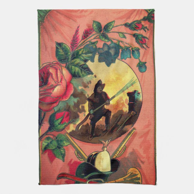 1880-talets Fireman Firefighter Towel Art Kökshandduk (Vertikal)