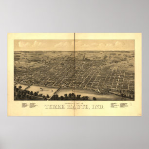 1880 Terre Haute, I fågeln Öga View Panoramic Kart Poster