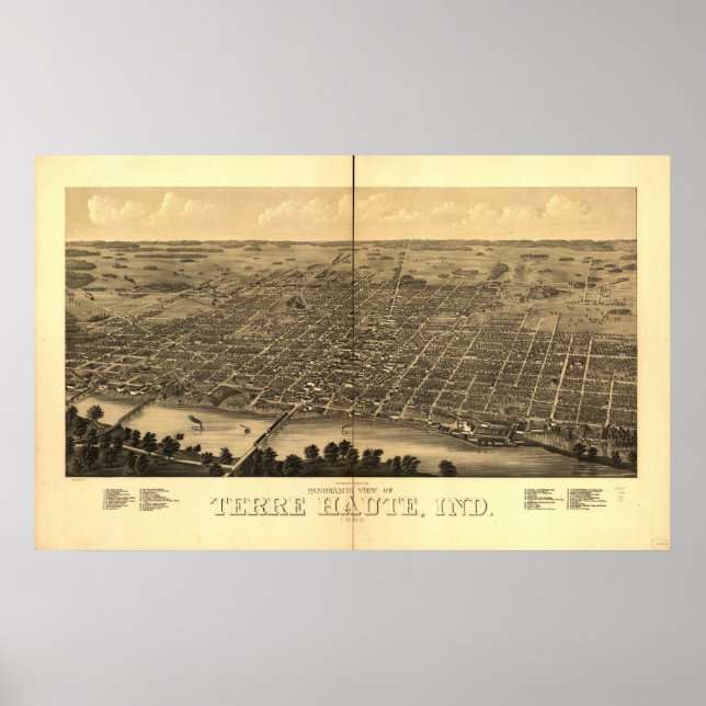 1880 Terre Haute, I fågeln Öga View Panoramic Kart Poster (Framsidan)