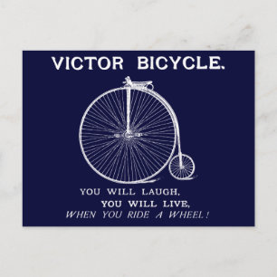 1880 Victor Bicycle Poster, White Vykort