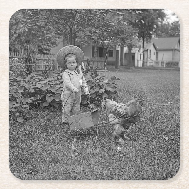 1880's Adful Girl and Tupp Cart in Garden Underlägg Papper Kvadrat (Framsidan)