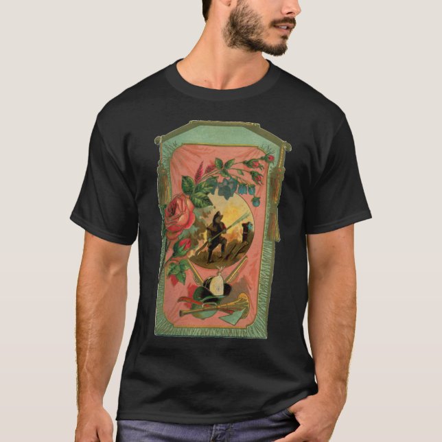1880's Fireman Firefighter Artwork Antique T Shirt (Framsida)