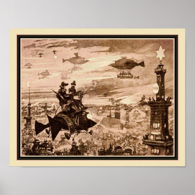 1880's Retro-futuristiska Paris Illustration Poster (Framsidan)