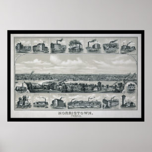 1881 Aerial Karta Norristown PA Pennsylvania Poste Poster
