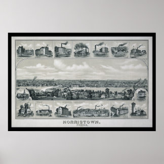 1881 Aerial Karta Norristown PA Pennsylvania Poste Poster