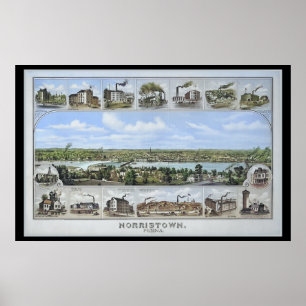1881 Aerial Karta Norristown PA Pennsylvania Poste Poster