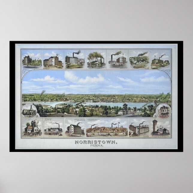1881 Aerial Karta Norristown PA Pennsylvania Poste Poster (Framsidan)