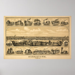 1881 Aerial Karta Norristown PA Pennsylvania Poster