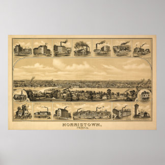 1881 Aerial Karta Norristown PA Pennsylvania Poster