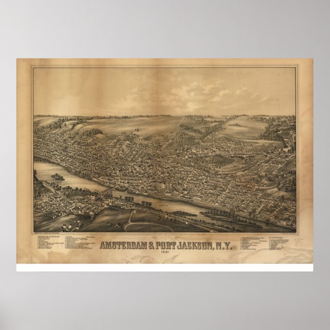 1881 Amsterdam & Port Jackson, NY Panoramic Karta Poster (Framsidan)