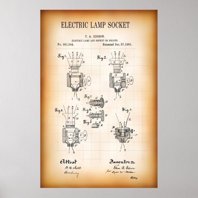 1881 ELEKTRISK LYKTOR SOCKETPATENT POSTER (Framsidan)